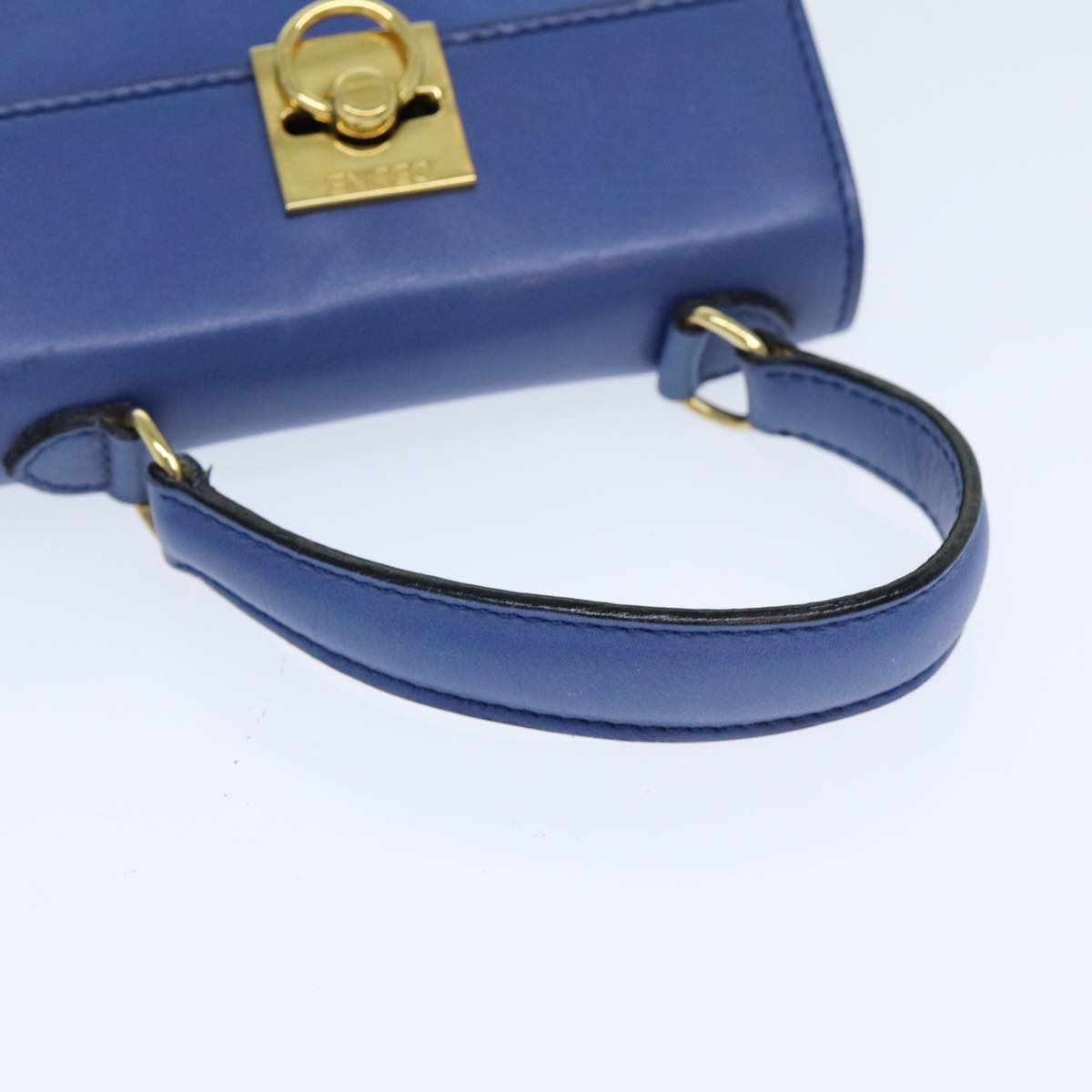 CELINE Hand Bag Leather Blue Auth 79208