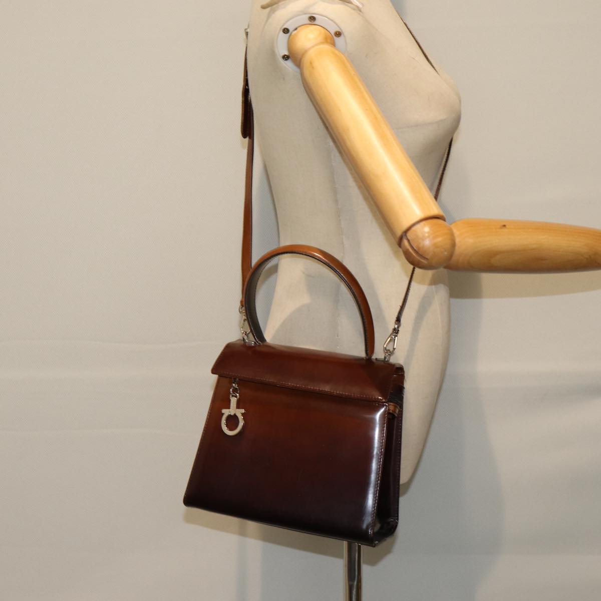 Salvatore Ferragamo Hand Bag Leather 2way Brown Auth 79209