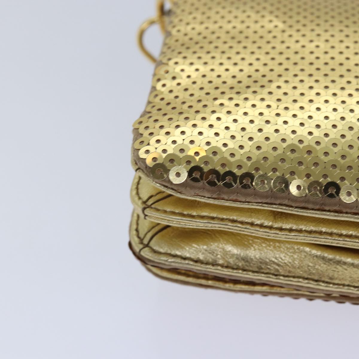 Miu Miu Sequin Shoulder Bag Leather Gold Auth 79210