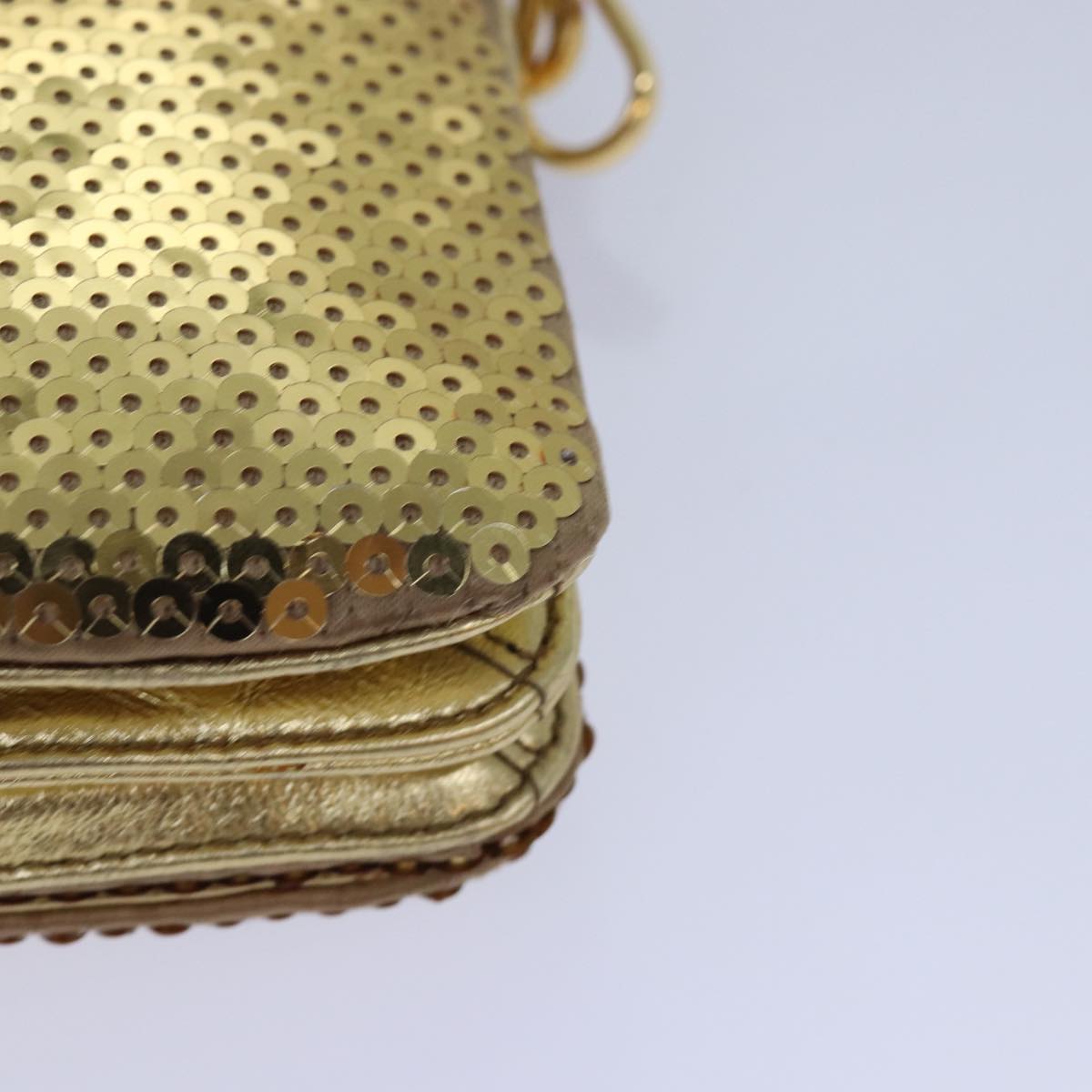 Miu Miu Sequin Shoulder Bag Leather Gold Auth 79210