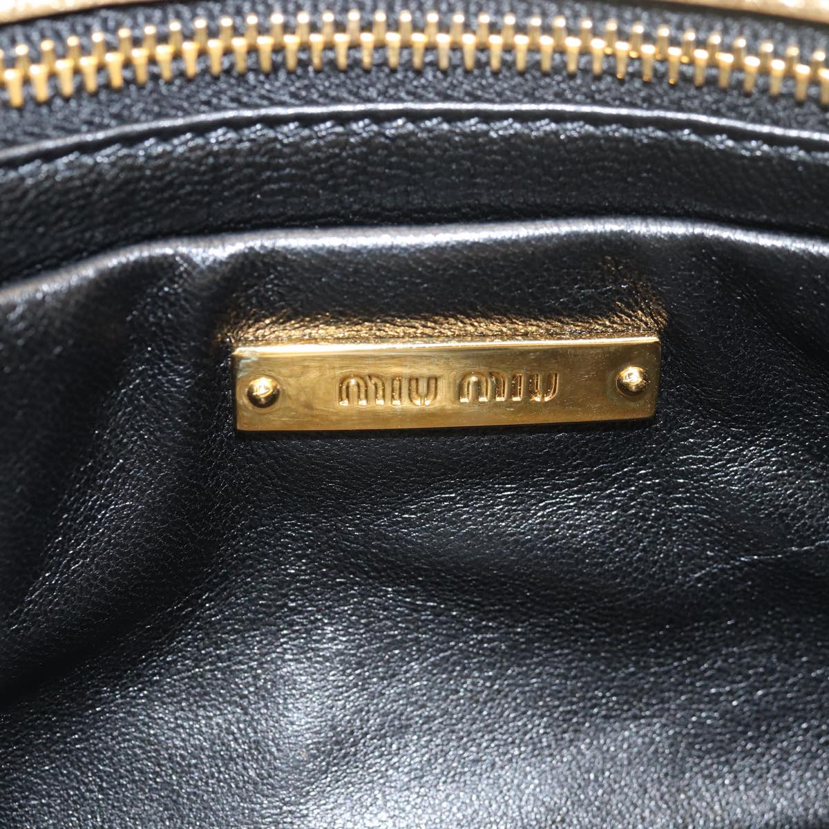 Miu Miu Sequin Shoulder Bag Leather Gold Auth 79210