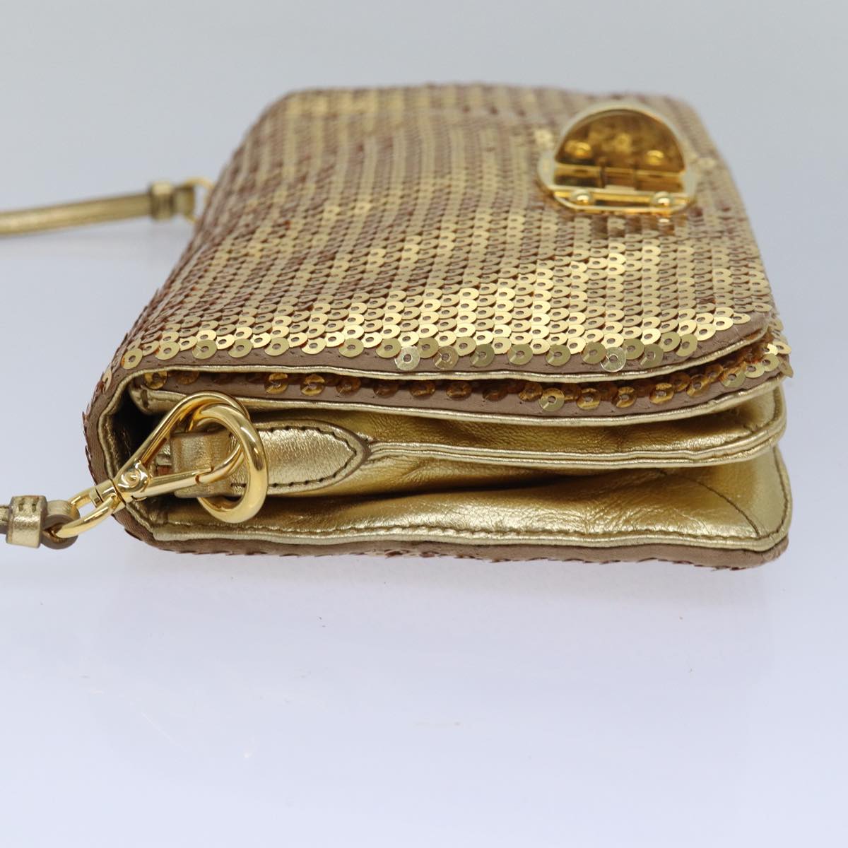 Miu Miu Sequin Shoulder Bag Leather Gold Auth 79210