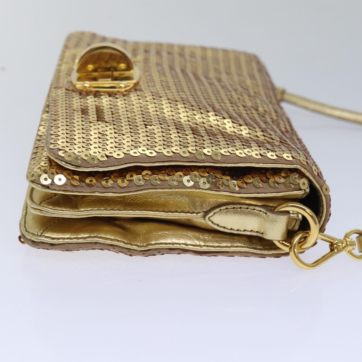 Miu Miu Sequin Shoulder Bag Leather Gold Auth 79210