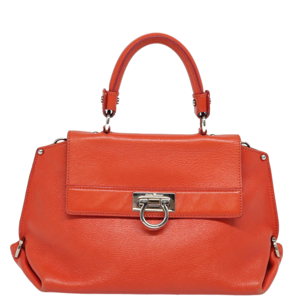 Salvatore Ferragamo Gancini Hand Bag Leather 2way Orange Auth 79212 - 0