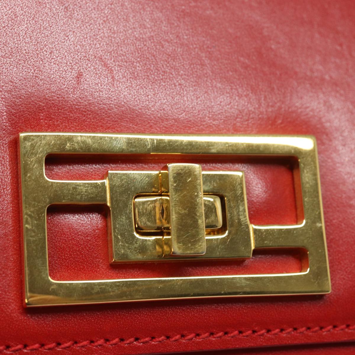 FENDI Hand Bag Leather Red Auth 79213