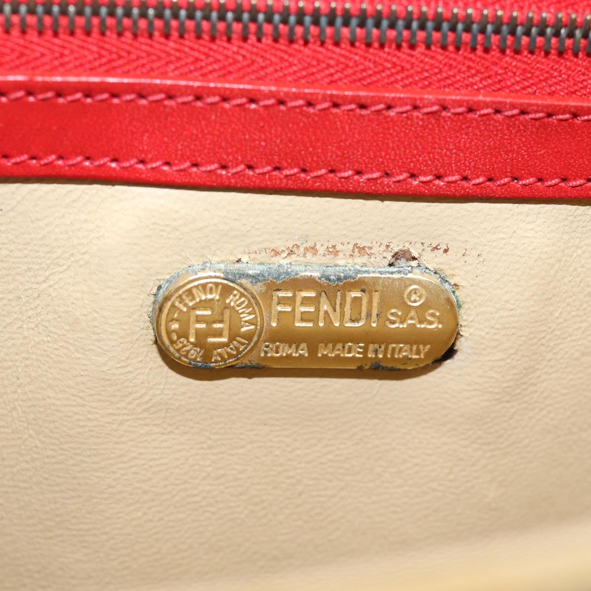 FENDI Hand Bag Leather Red Auth 79213