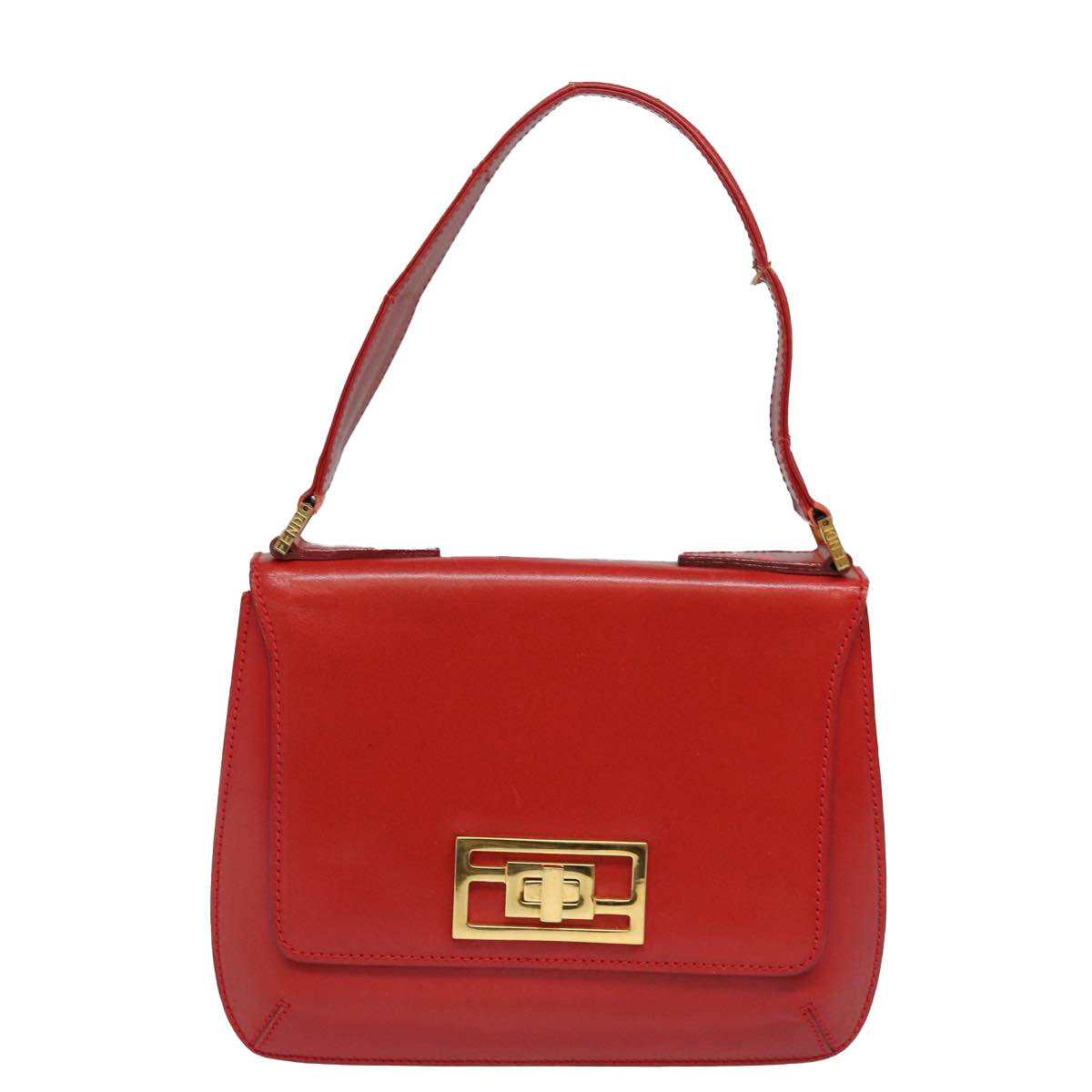 FENDI Hand Bag Leather Red Auth 79213