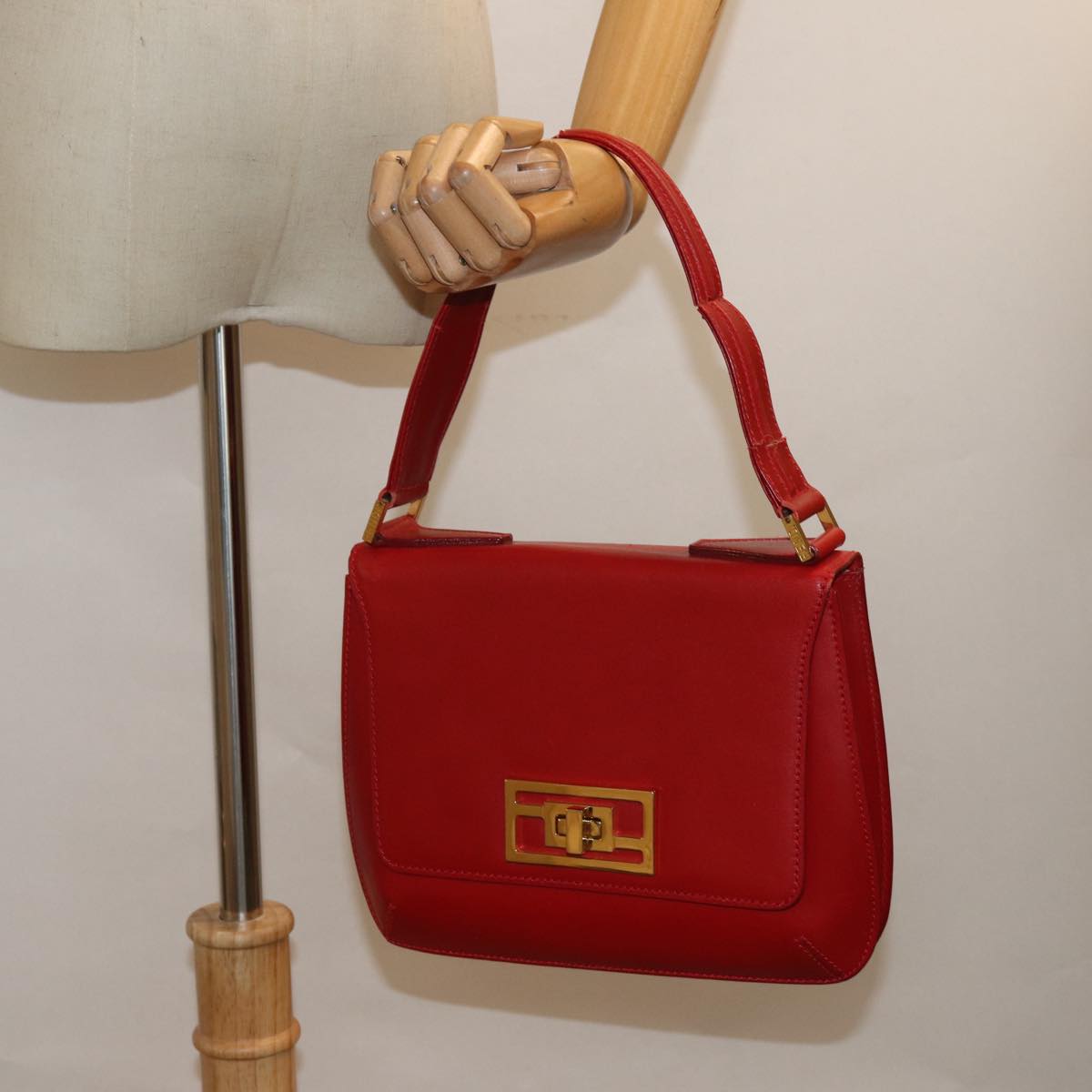 FENDI Hand Bag Leather Red Auth 79213