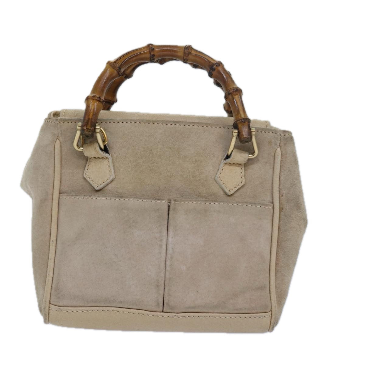 GUCCI Bamboo Hand Bag Suede 2way Beige Auth 79215