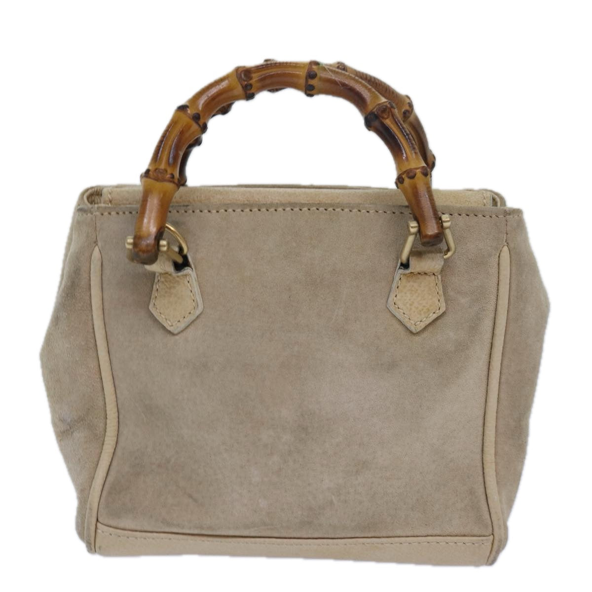 GUCCI Bamboo Hand Bag Suede 2way Beige Auth 79215