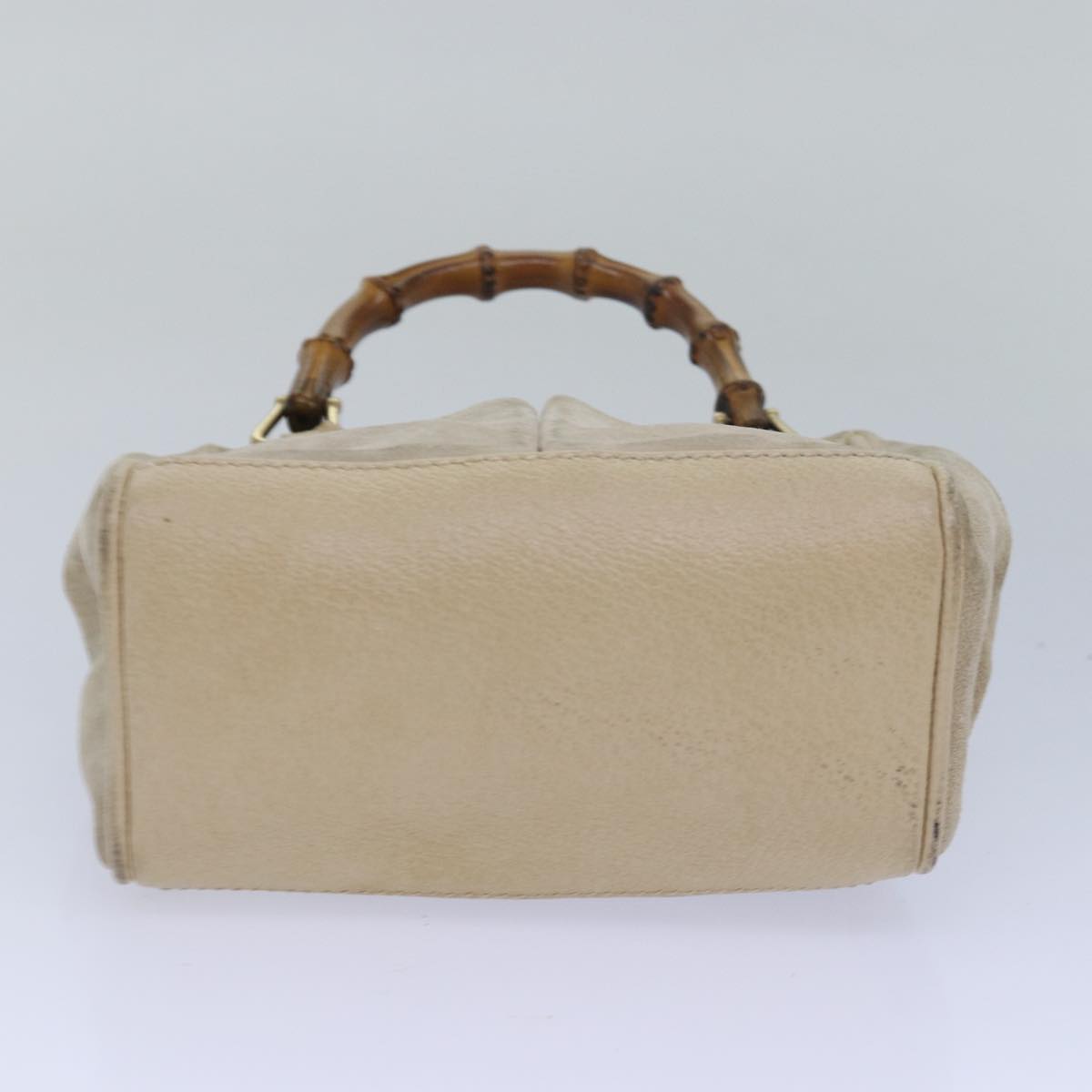 GUCCI Bamboo Hand Bag Suede 2way Beige Auth 79215