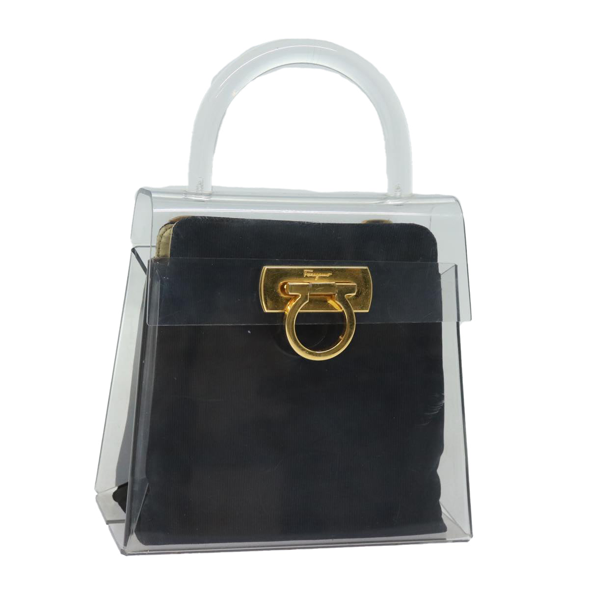 Salvatore Ferragamo Gancini Hand Bag plastic Clear Auth 79216