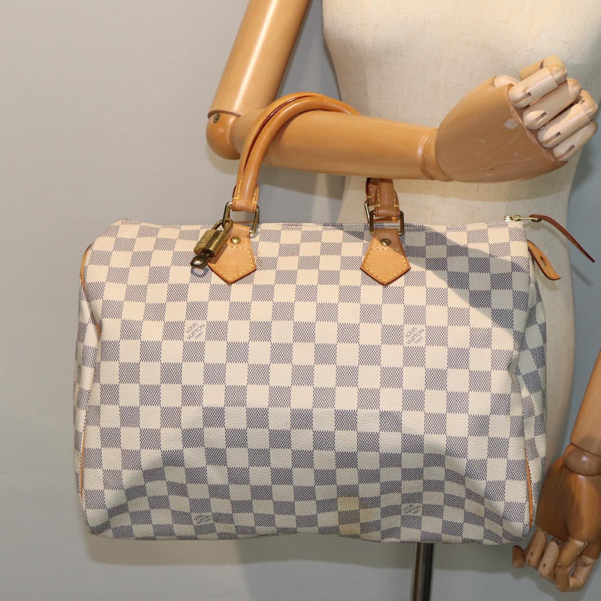 LOUIS VUITTON Damier Azur Speedy 35 Hand Bag N41535 LV Auth 79273