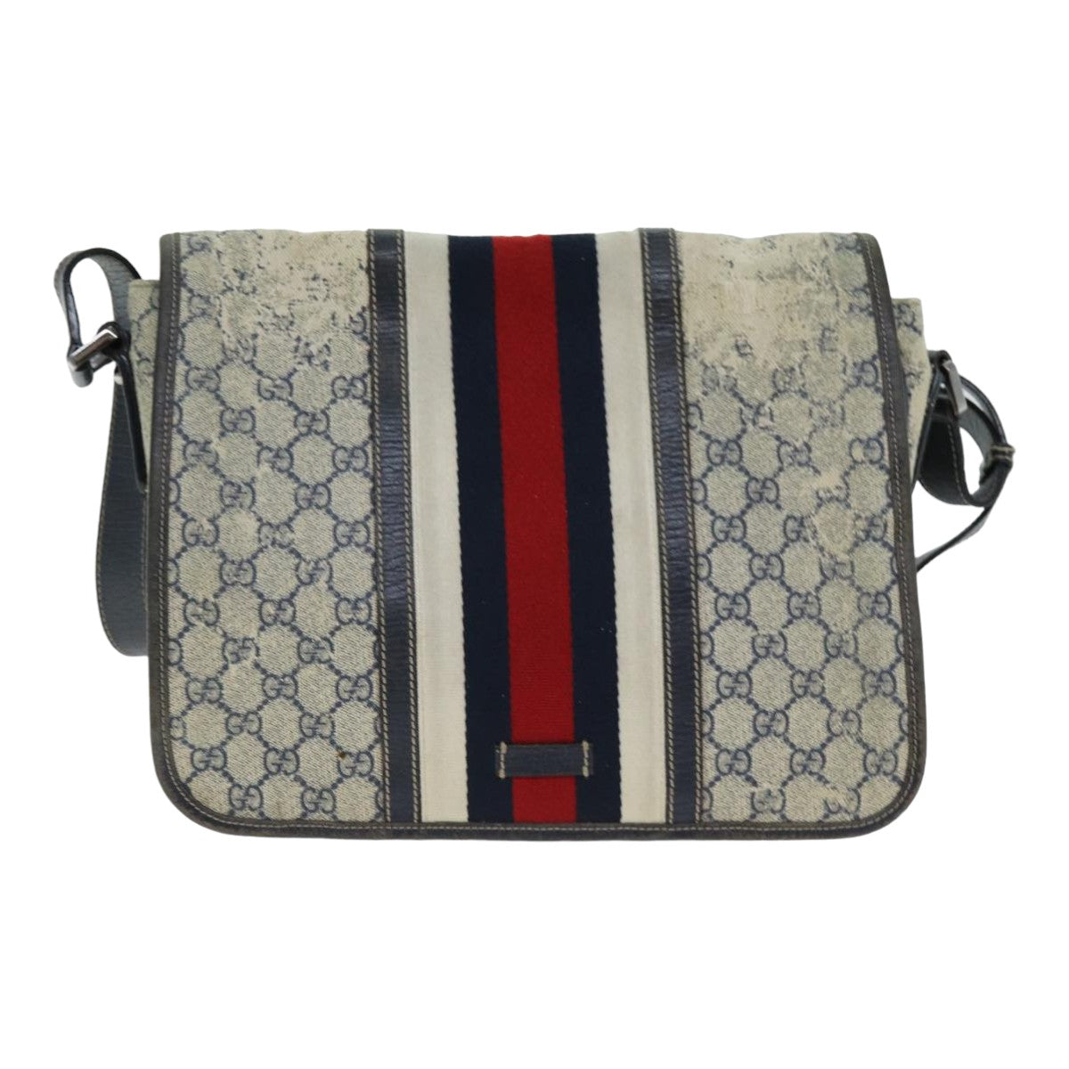 GUCCI GG Supreme Sherry Line Shoulder Bag PVC Leather Beige Navy Auth 79288