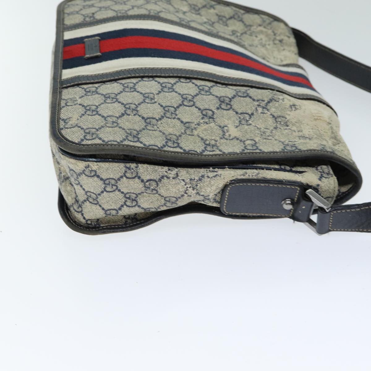 GUCCI GG Supreme Sherry Line Shoulder Bag PVC Leather Beige Navy Auth 79288