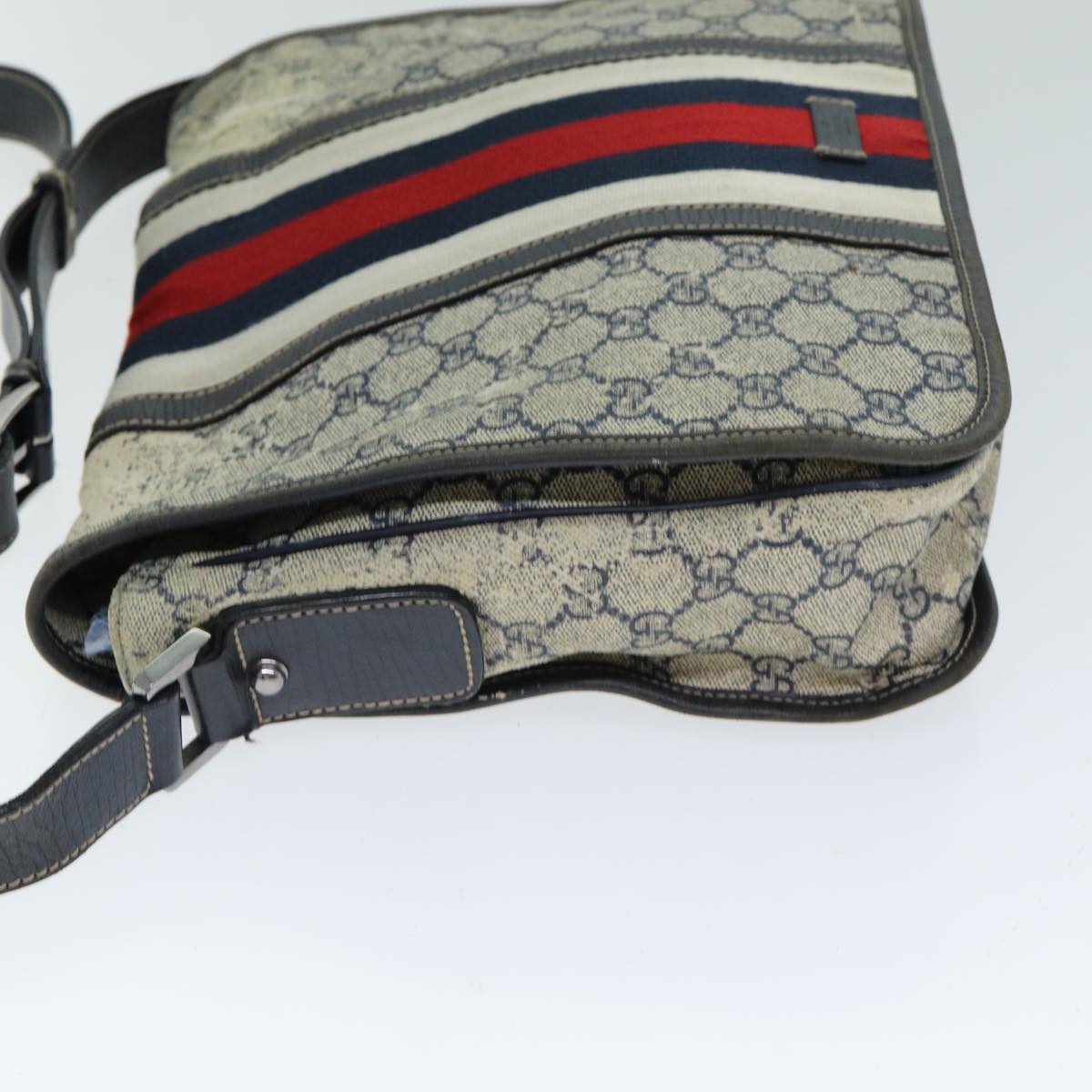 GUCCI GG Supreme Sherry Line Shoulder Bag PVC Leather Beige Navy Auth 79288