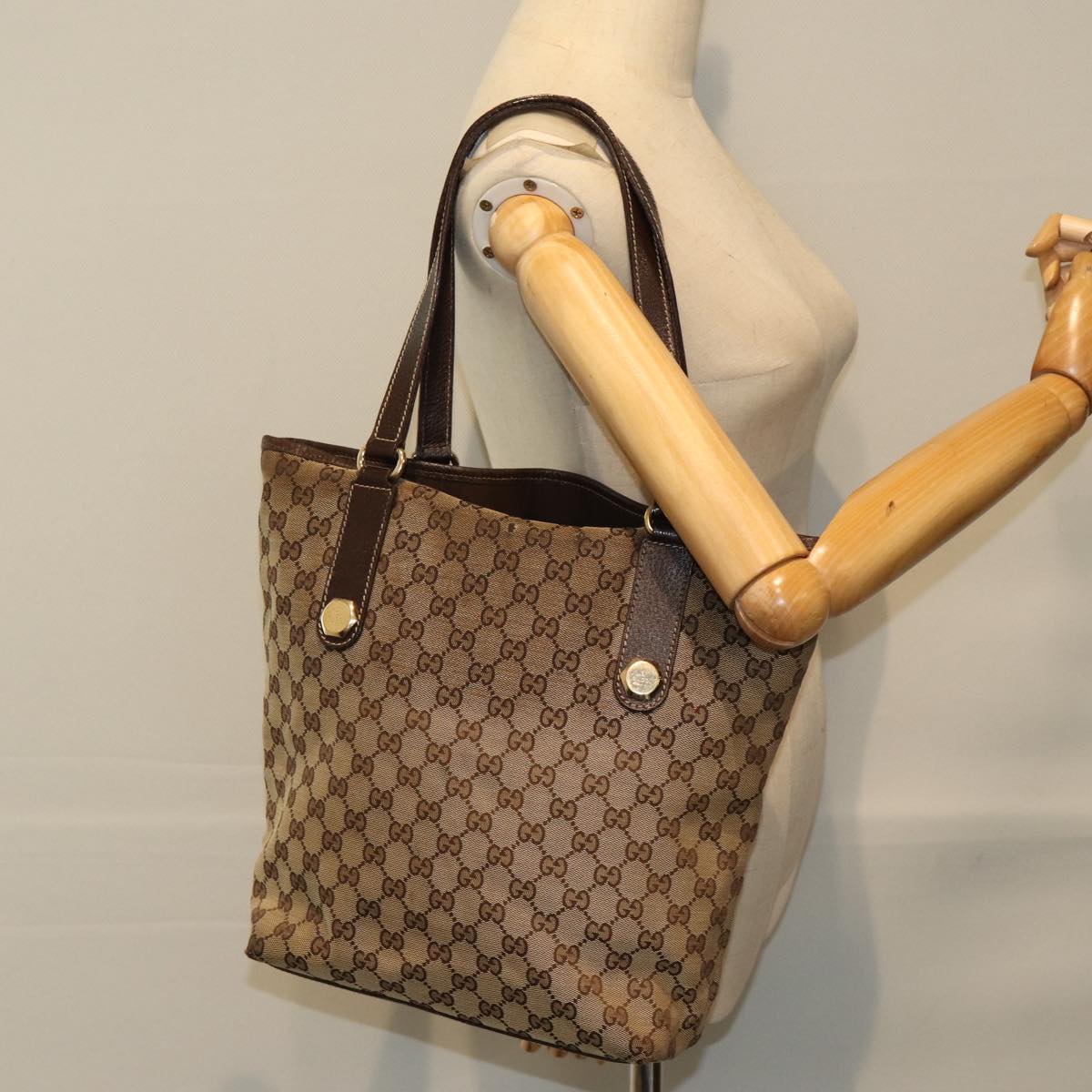 GUCCI GG Canvas Tote Bag Beige 158009 Auth 79289