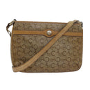 CELINE C Macadam Canvas Shoulder Bag Leather Beige Auth 79305-1