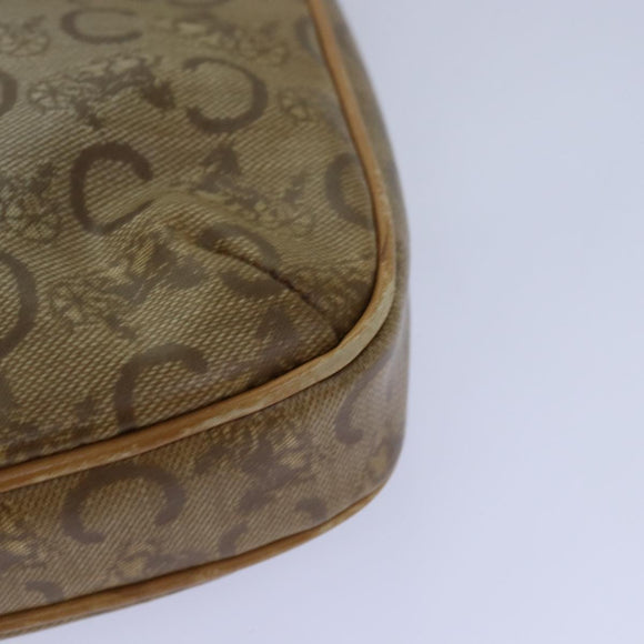 CELINE C Macadam Canvas Schultertasche Leder Beige Auth 79305