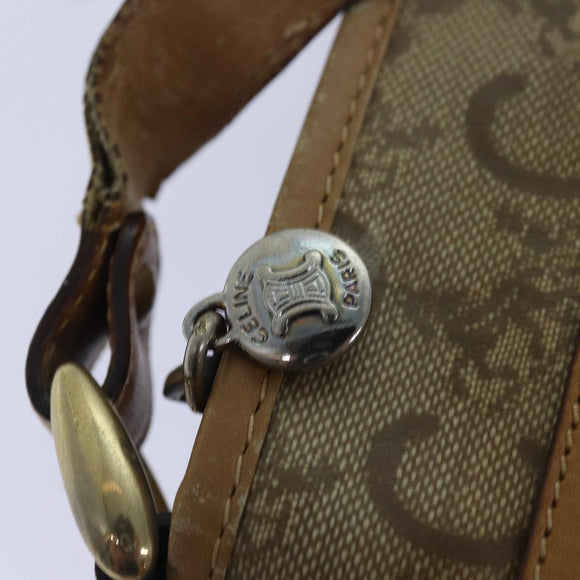 CELINE C Macadam Canvas Schultertasche Leder Beige Auth 79305
