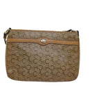 CELINE C Macadam Canvas Shoulder Bag Leather Beige Auth 79305-13