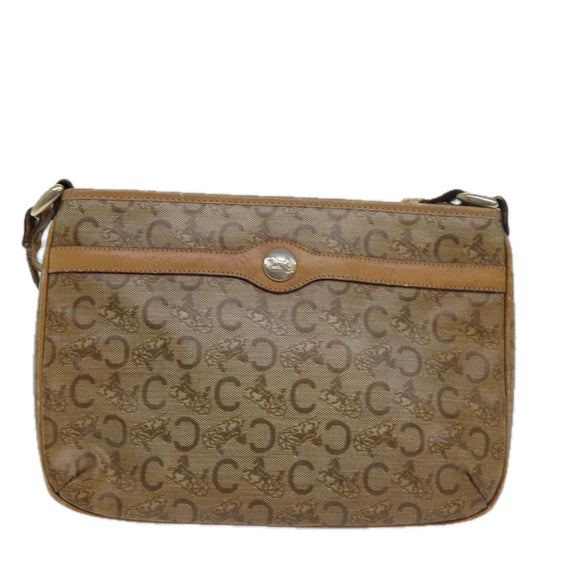 CELINE C Macadam Canvas Schultertasche Leder Beige Auth 79305