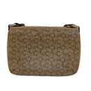 CELINE C Macadam Canvas Shoulder Bag Leather Beige Auth 79305-2
