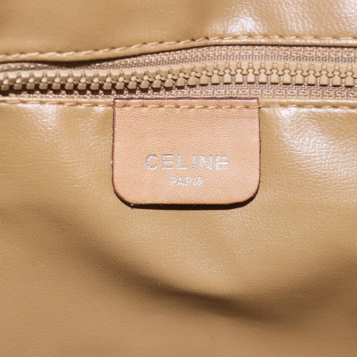 CELINE Macadam Canvas Shoulder Bag Leather Beige Auth 79306