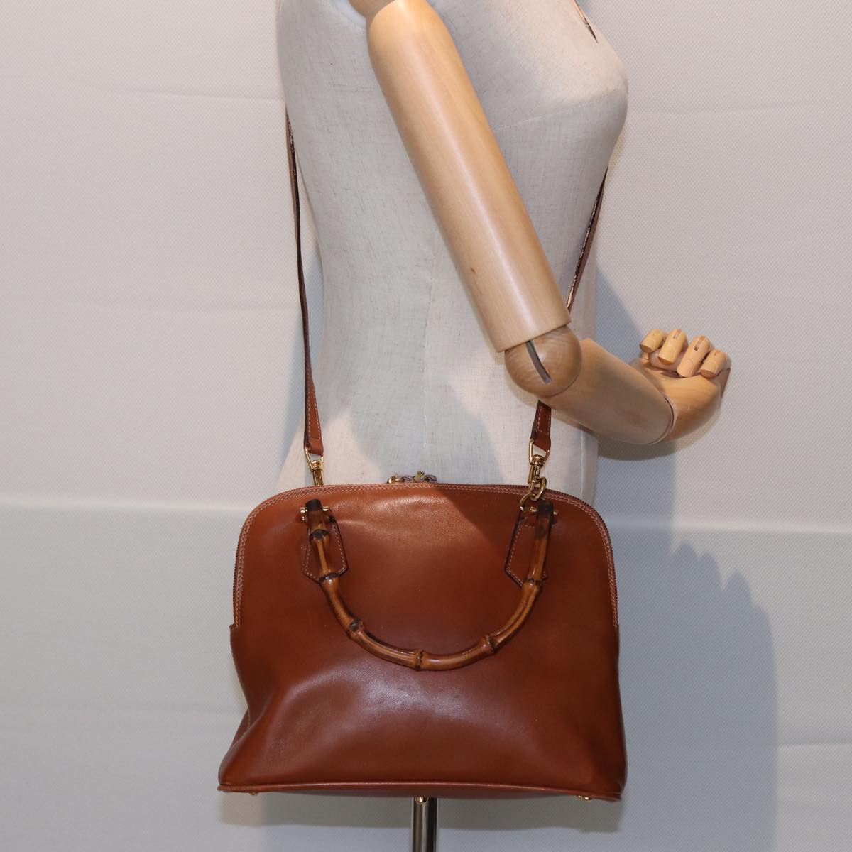 GUCCI Bamboo Hand Bag Leather 2way Brown Auth 79328