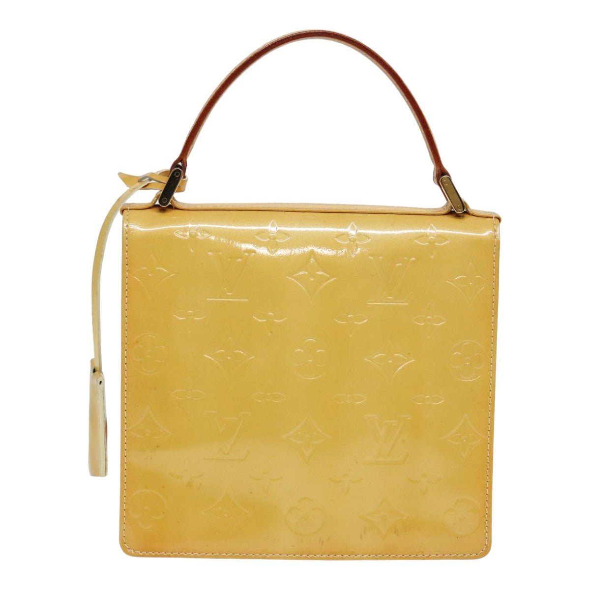 LOUIS VUITTON Monogram Vernis Spring Street Bag Lime Yellow M91068 Auth 79337