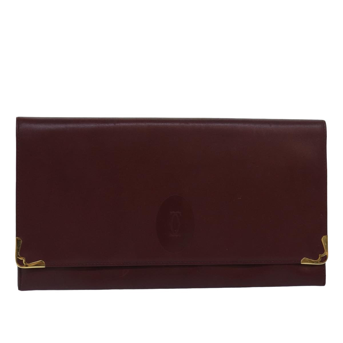 CARTIER Clutch Bag Leather Red Auth 79375