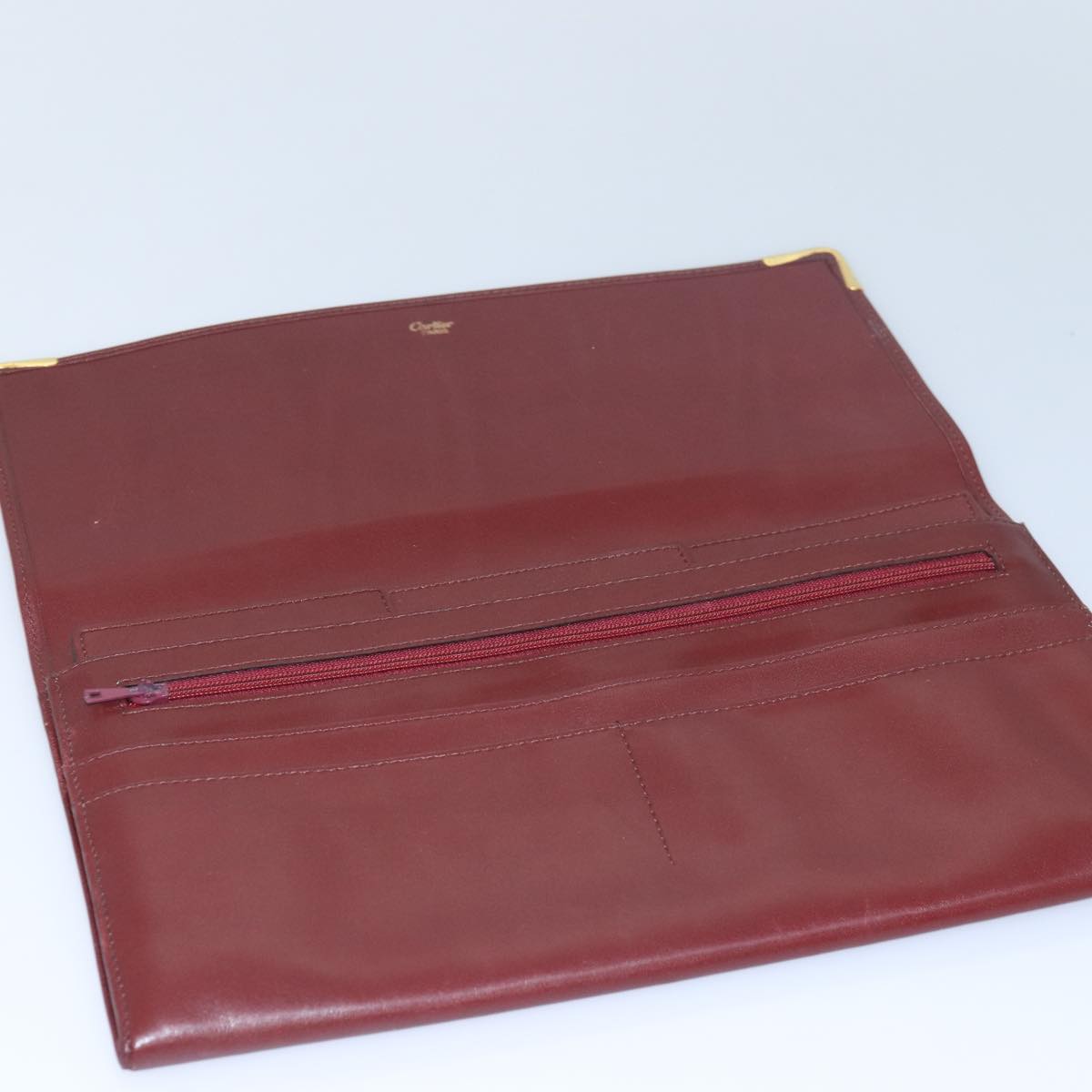 CARTIER Clutch Bag Leather Red Auth 79375