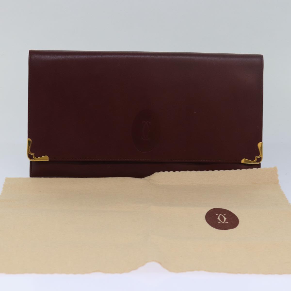 CARTIER Clutch Bag Leather Red Auth 79375