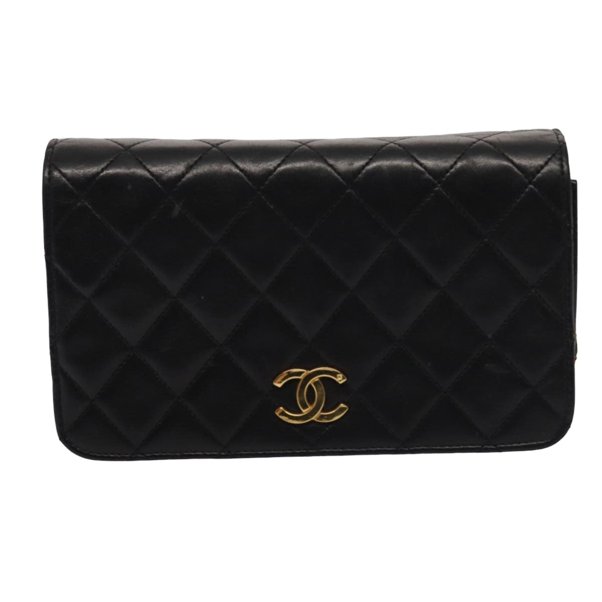 CHANEL Matelasse Chain Shoulder Bag Lamb Skin Black CC Auth 79381