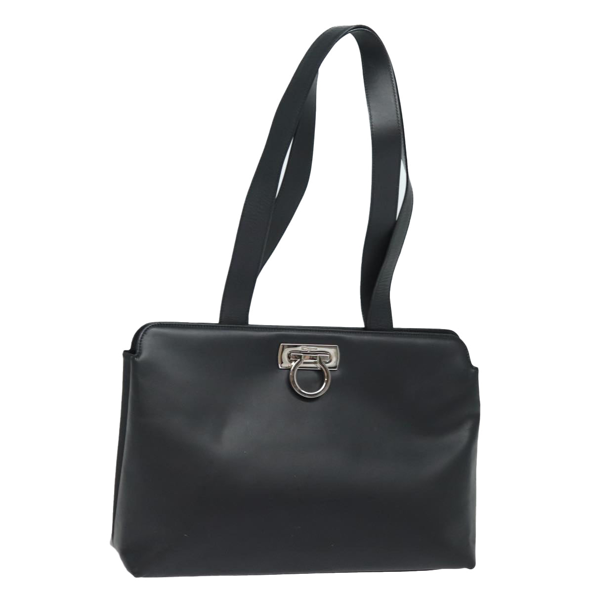 Salvatore Ferragamo Gancini Tote Bag Leather Black Auth 79402