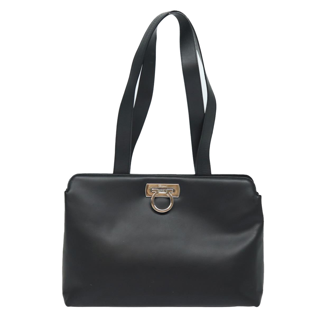 Salvatore Ferragamo Gancini Tote Bag Leather Black Auth 79402