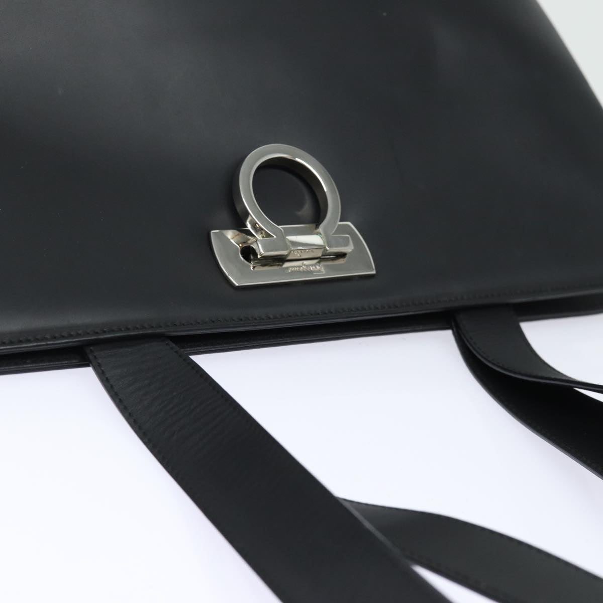 Salvatore Ferragamo Gancini Tote Bag Leather Black Auth 79402