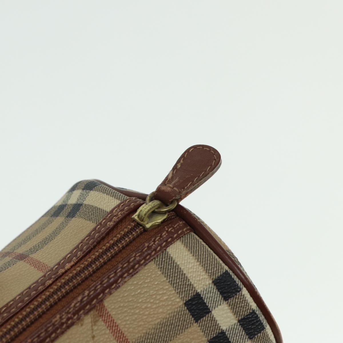 BURBERRY Nova Check Boston Bag PVC Leather Beige Auth 79406