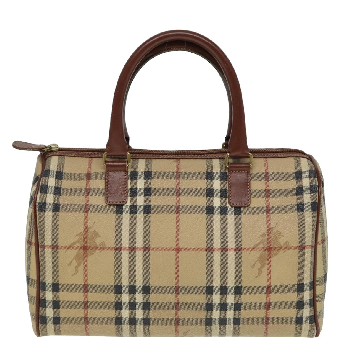 BURBERRY Nova Check Boston Bag PVC Leather Beige Auth 79406 - 0