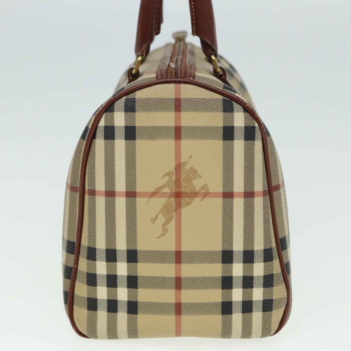 BURBERRY Nova Check Boston Bag PVC Leather Beige Auth 79406