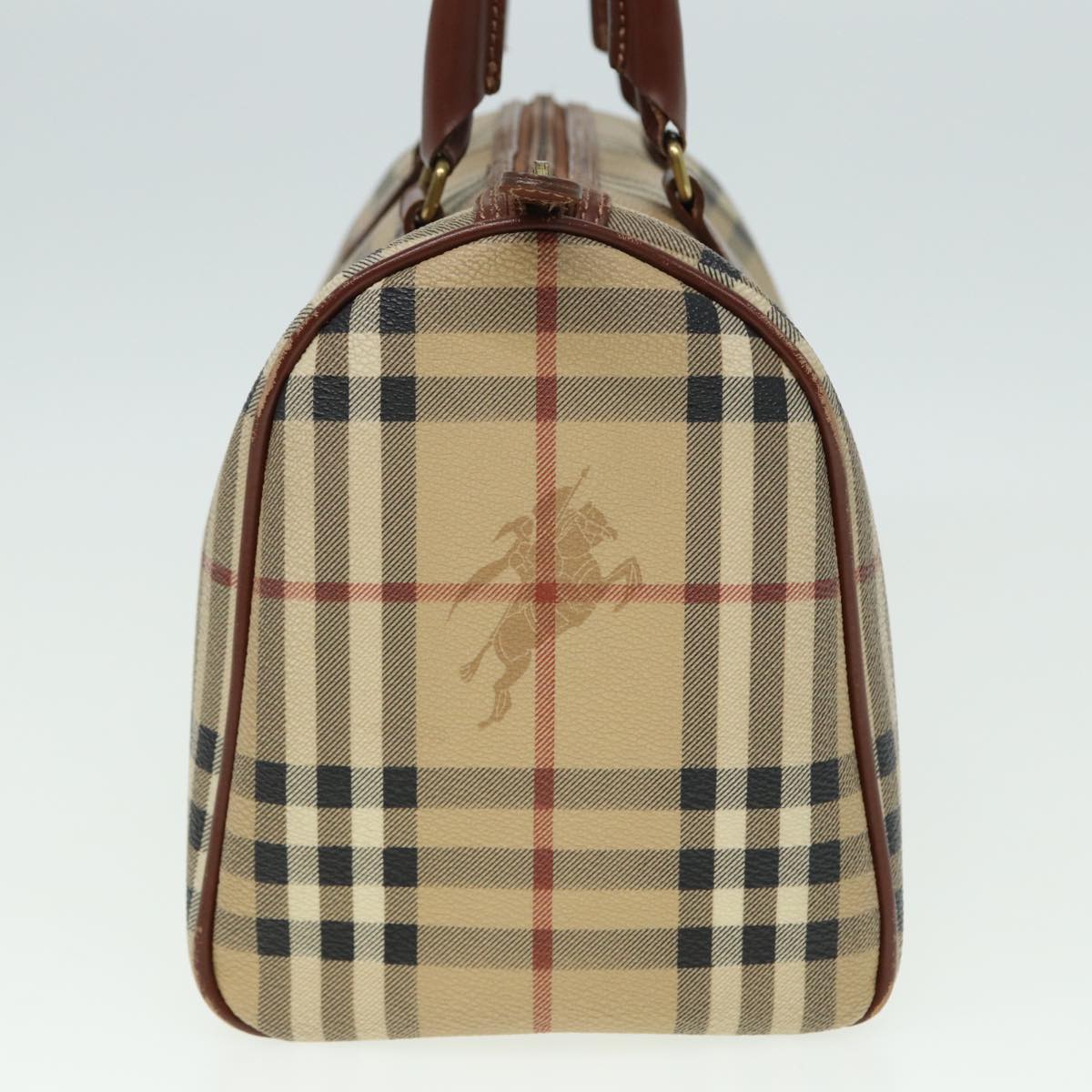 BURBERRY Nova Check Boston Bag PVC Leather Beige Auth 79406