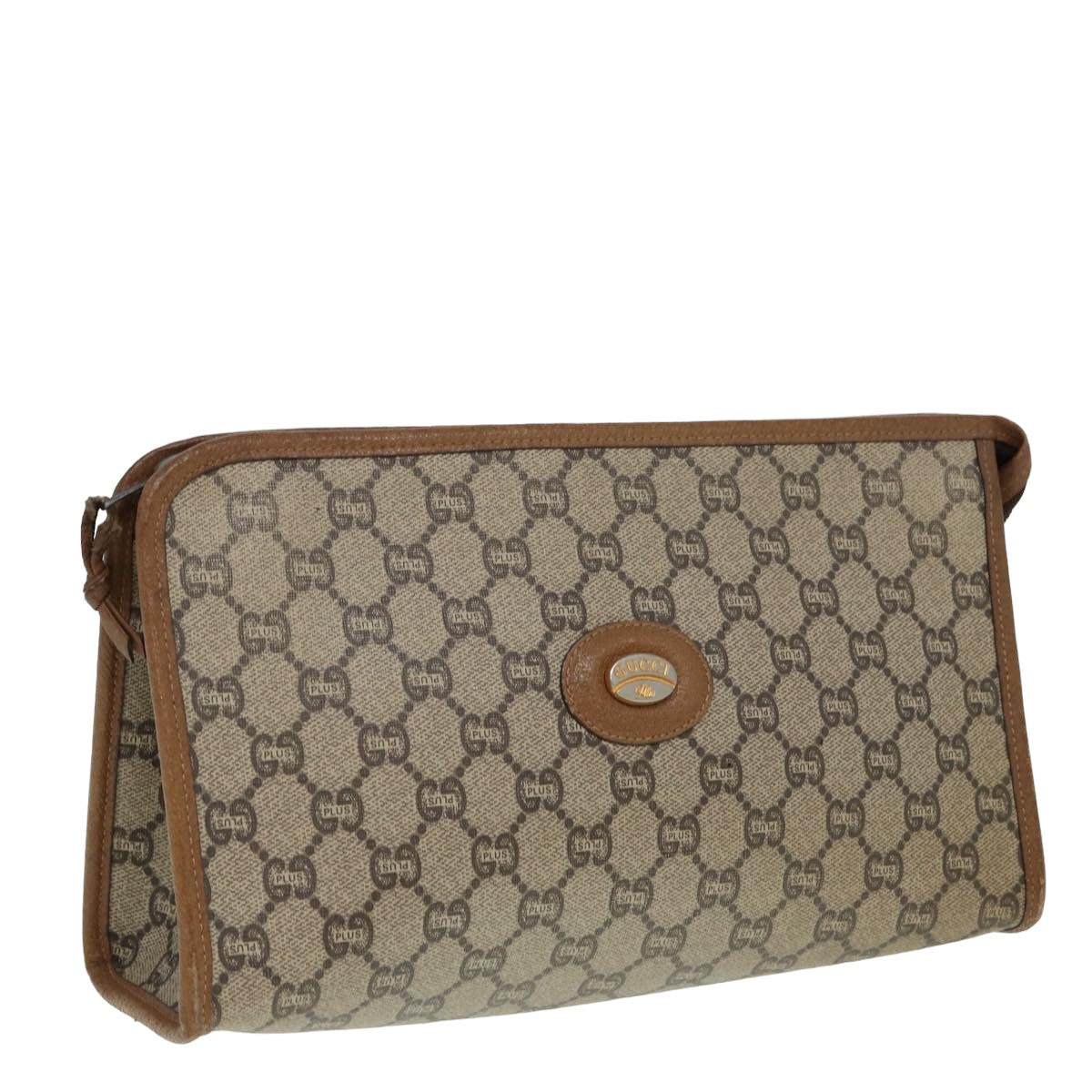 GUCCI GG Plus Supreme Clutch Bag PVC Beige Auth 79412