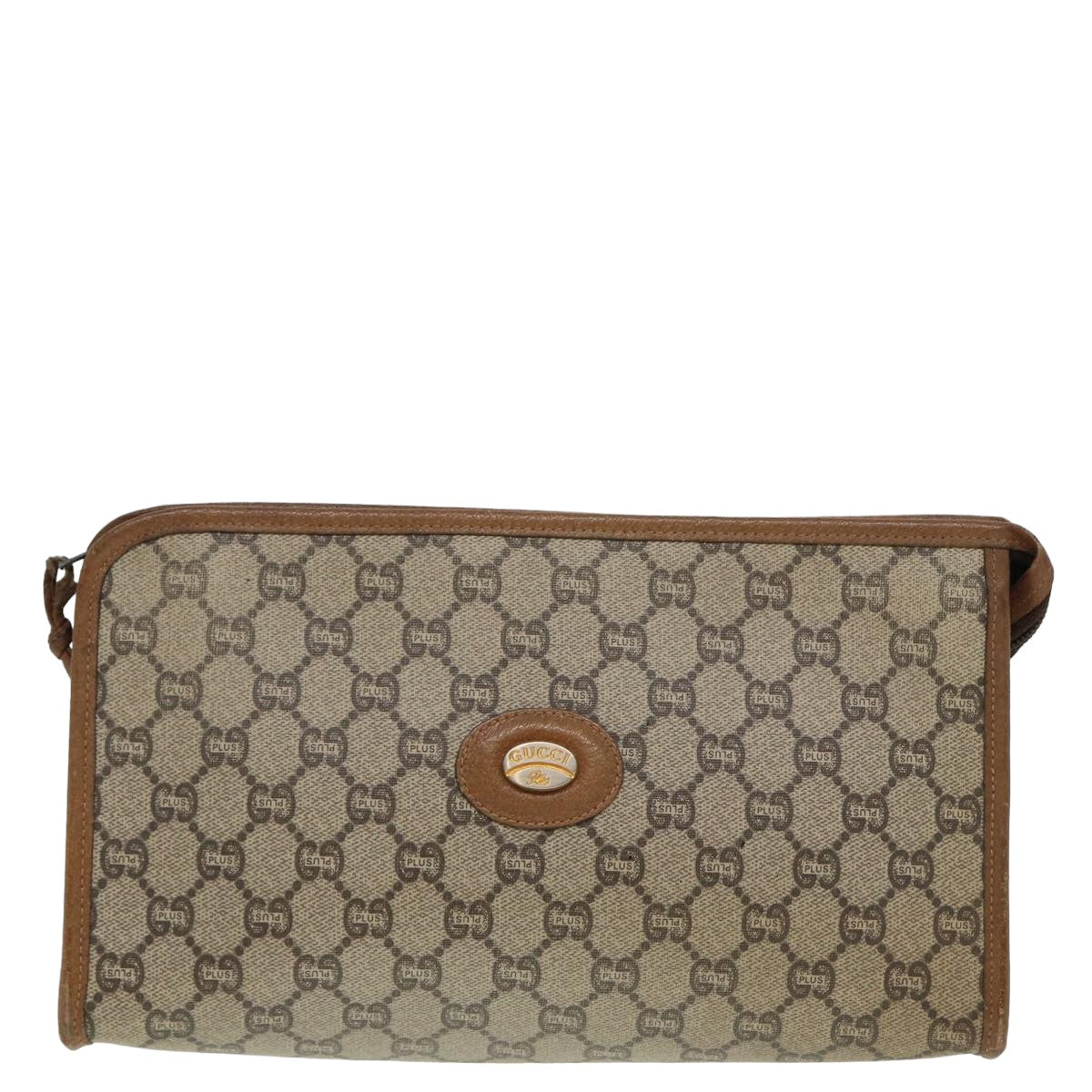 GUCCI GG Plus Supreme Clutch Bag PVC Beige Auth 79412