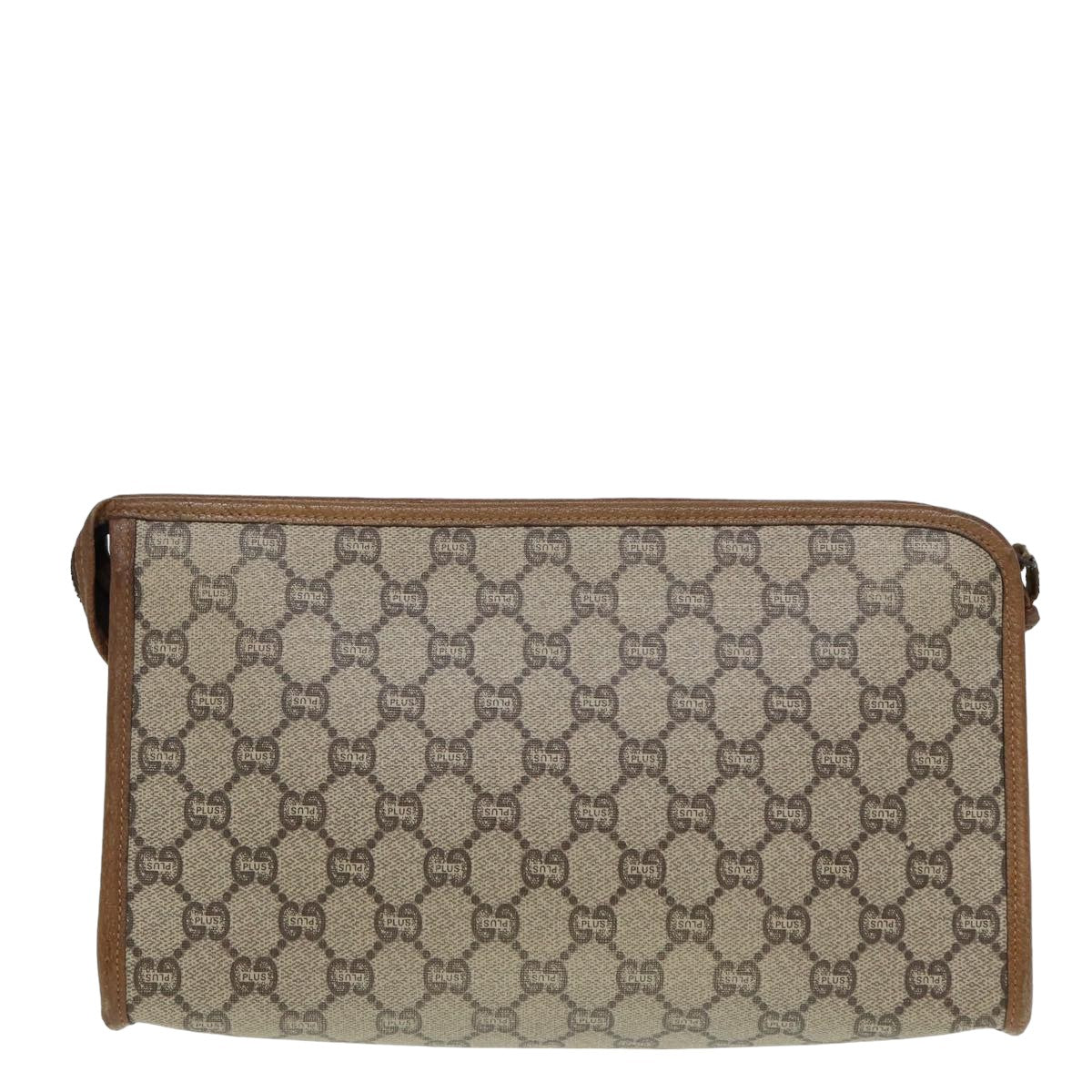 GUCCI GG Plus Supreme Clutch Bag PVC Beige Auth 79412