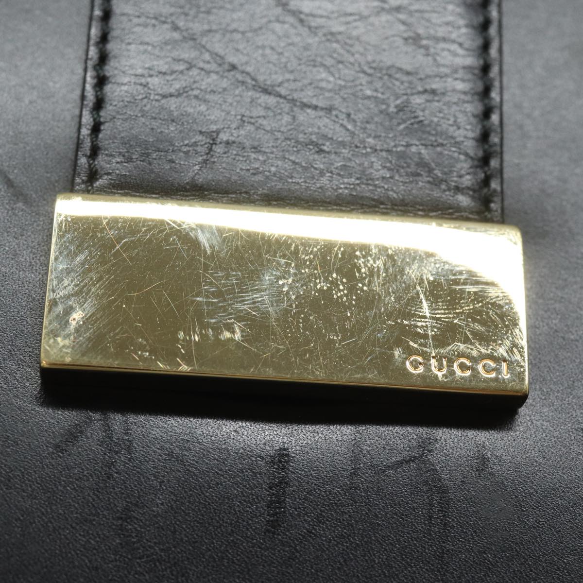 GUCCI Shoulder Bag Leather Outlet Black Auth 79430