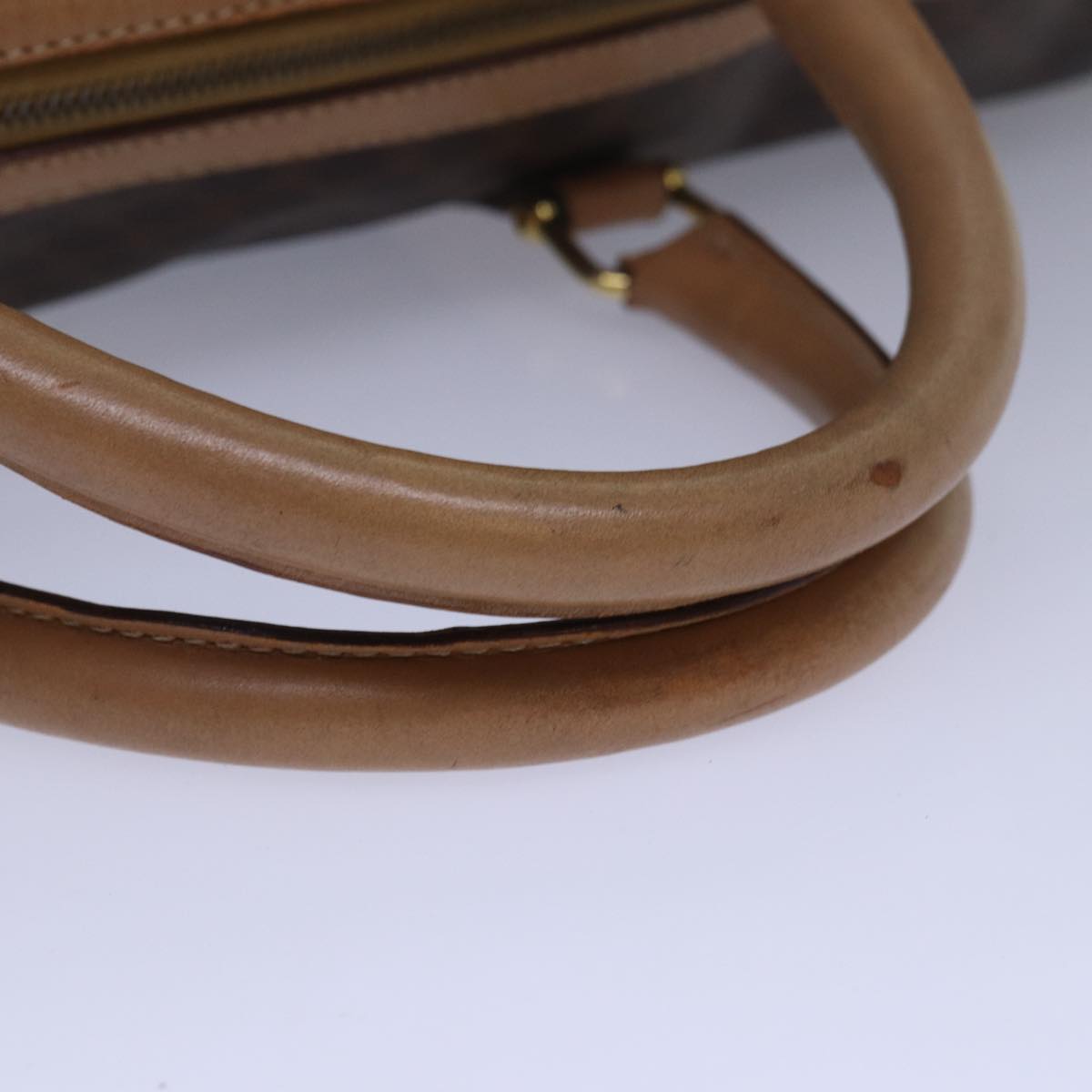 CELINE Macadam Canvas Boston Bag PVC Leather Brown Auth 79437