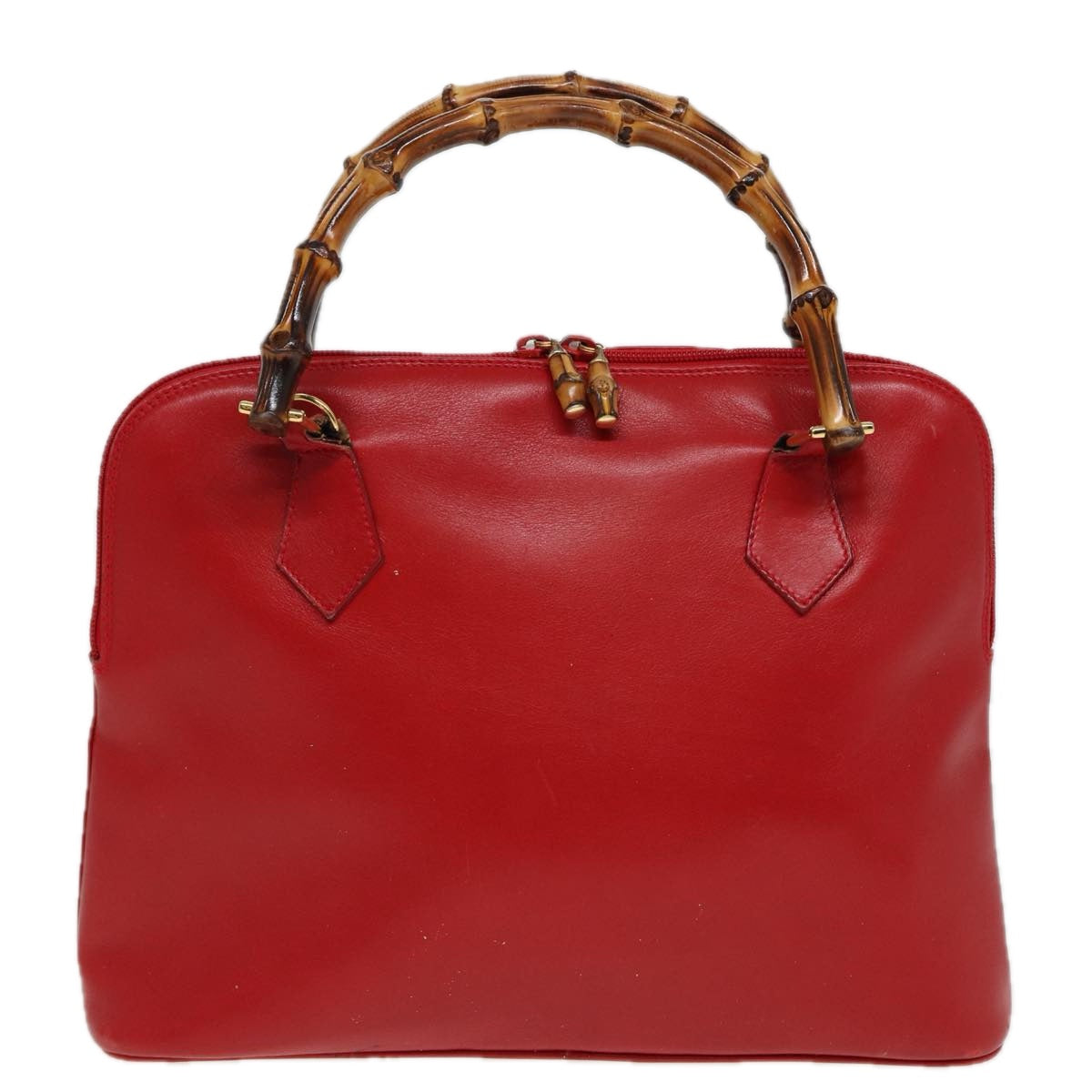 GUCCI Bamboo Hand Bag Leather 2way Red 000 406 0289 Auth 79440