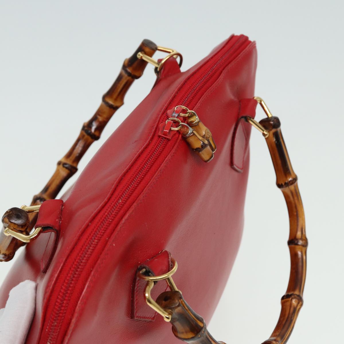 GUCCI Bamboo Hand Bag Leather 2way Red 000 406 0289 Auth 79440