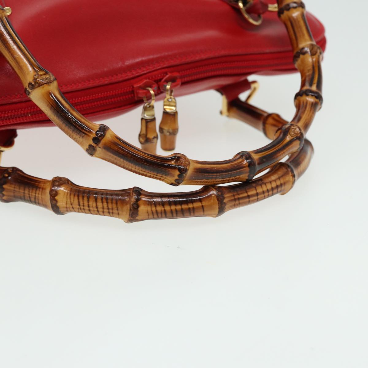 GUCCI Bamboo Hand Bag Leather 2way Red 000 406 0289 Auth 79440