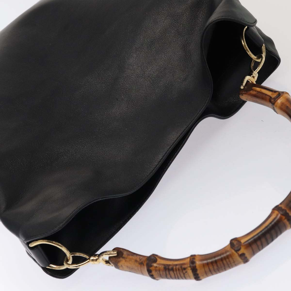 GUCCI Bamboo Hand Bag Leather 2way Black 001 1998 1577 Auth 79444